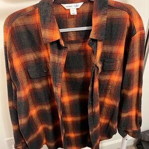 Old Navy Orange and Black Plaid Shirt